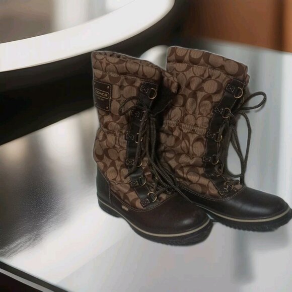 Coach SHAINE Signature Monogram Lace-Up Shoes Brown Khaki Women’s Size 6B - Picture 3 of 8